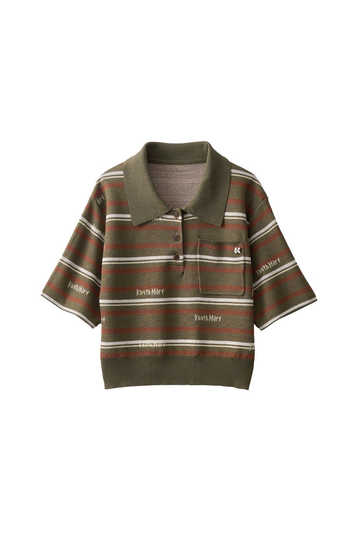 logo stripe polo knit / ロゴストライプ ニットポロシャツ ショート丈 (カーキ) / 25SS