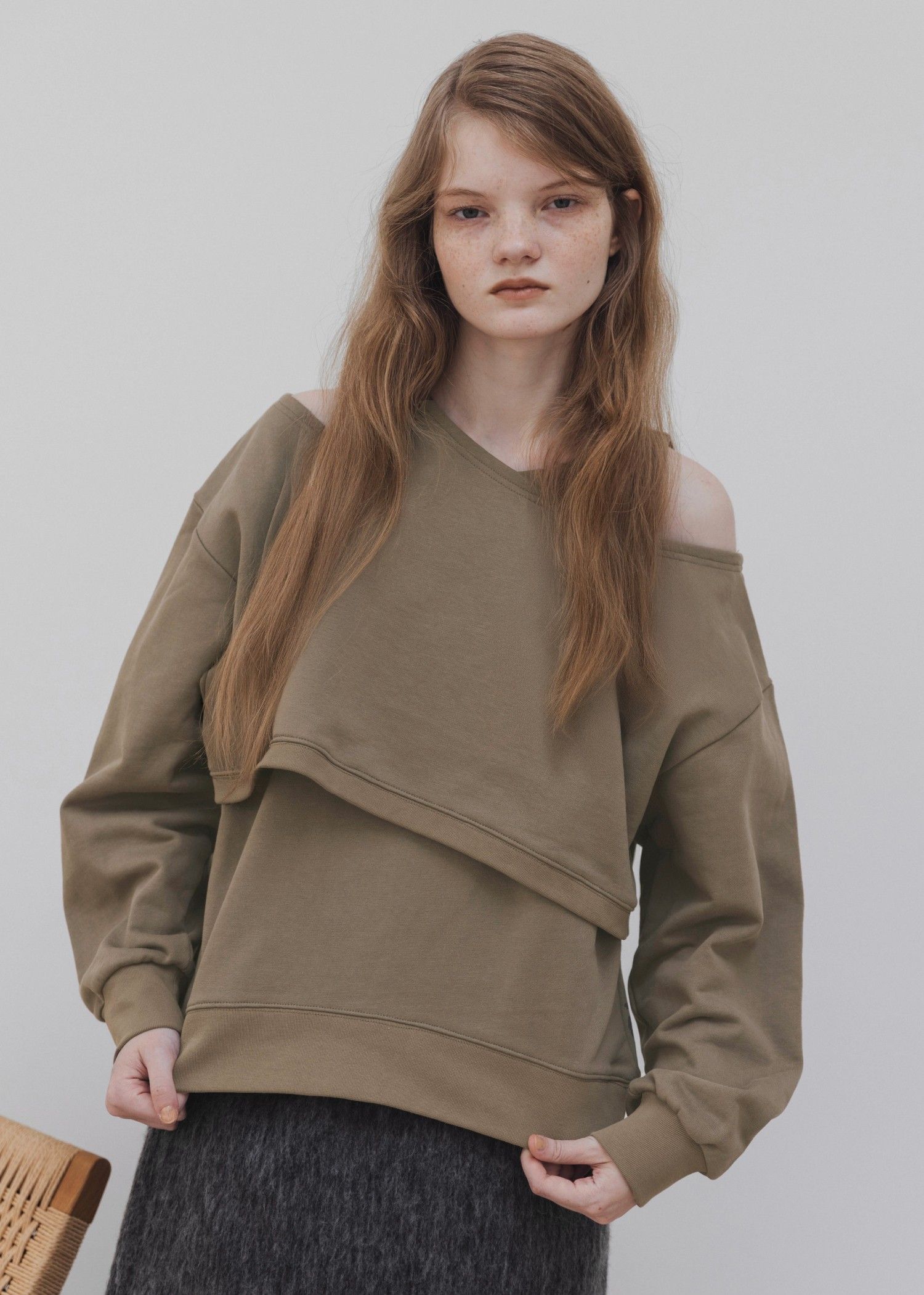 asymmetry 2 piece layered sweat / 2ピースレイヤードスウェット (カフェモカ) / 25AW /