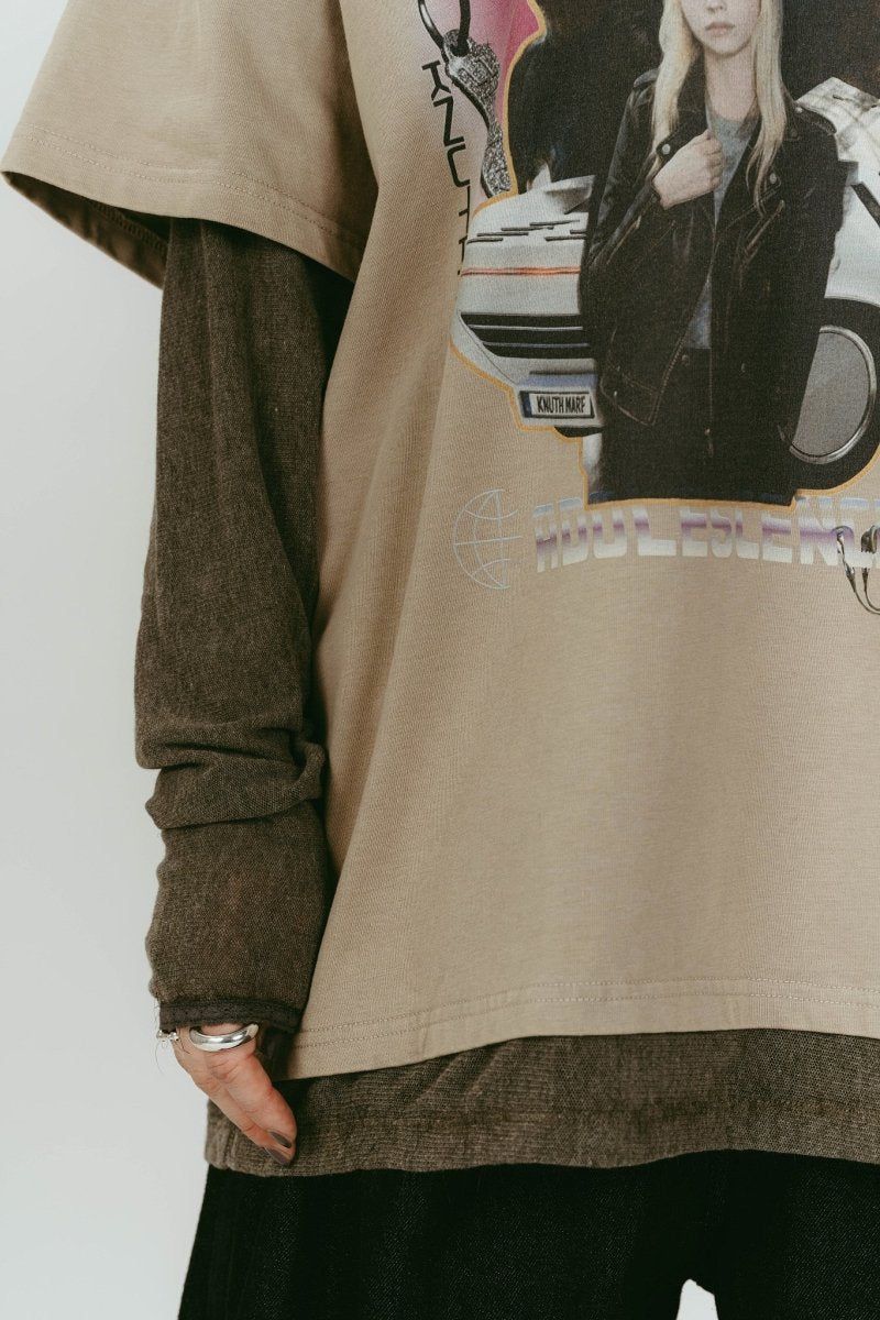 AI future layered t-shirt(unisex) (Beige) / レイヤードTシャツ (ベージュ) / 26SS