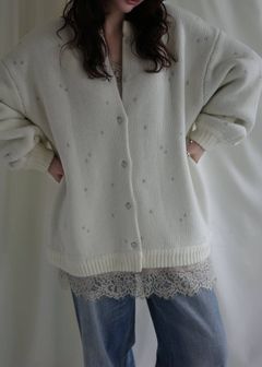 【ロング】ハートドット リバーシブルカーディガン (アイボリー×アイス) long heart dot jacquard reversible knit cardigan (ivory×ice) /  26AW