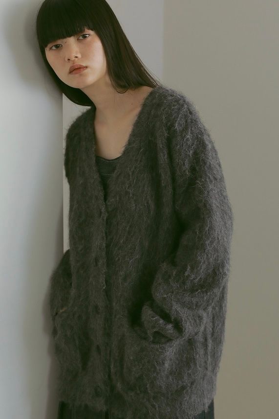 ALPACA WOOL STRAIGHT CARDIGAN / アルパカウールストレートカーディガン (チャコール) / ふわふわカーディガン / 体型カバー