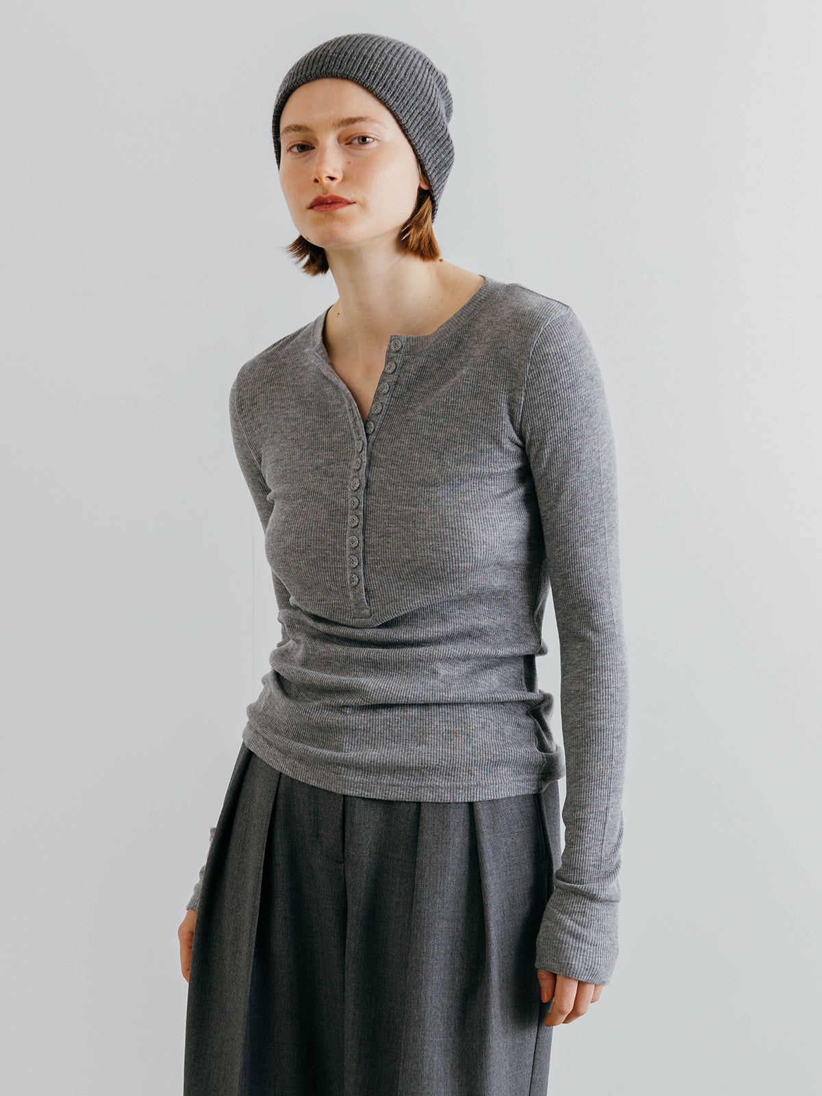 HENLY NECK LONG SLEEVE TEE (Gray) / ヘンリーネック ロンT (グレー) / 26SS