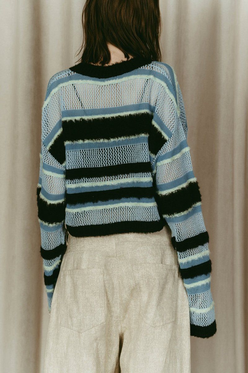 double-faced border knit / ダブルフェイス ボーダーニット (Blue) / 26SS