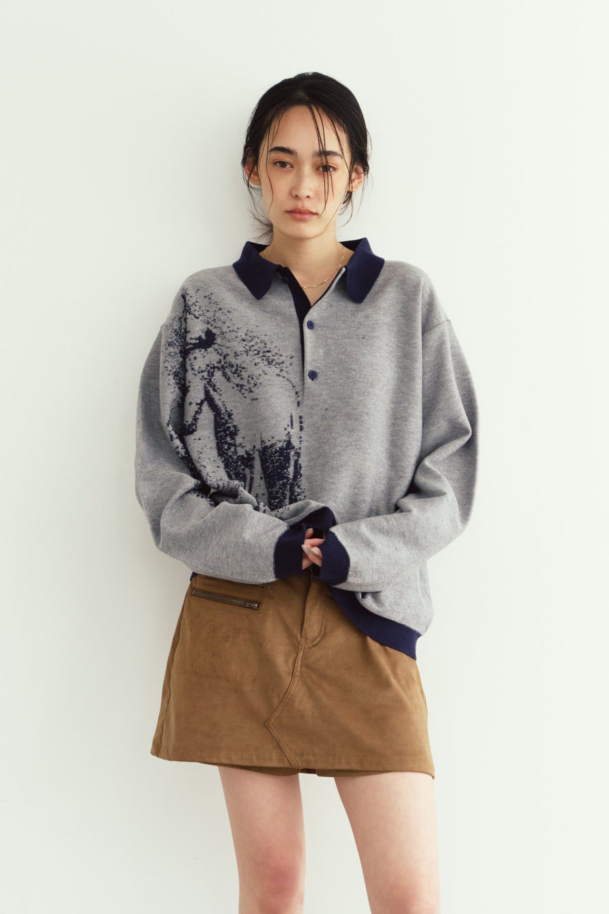 リバーシブル ジャガードポロニット (ネイビー) reversible jacquard polo knit(unisex) (Navy) / 26AW