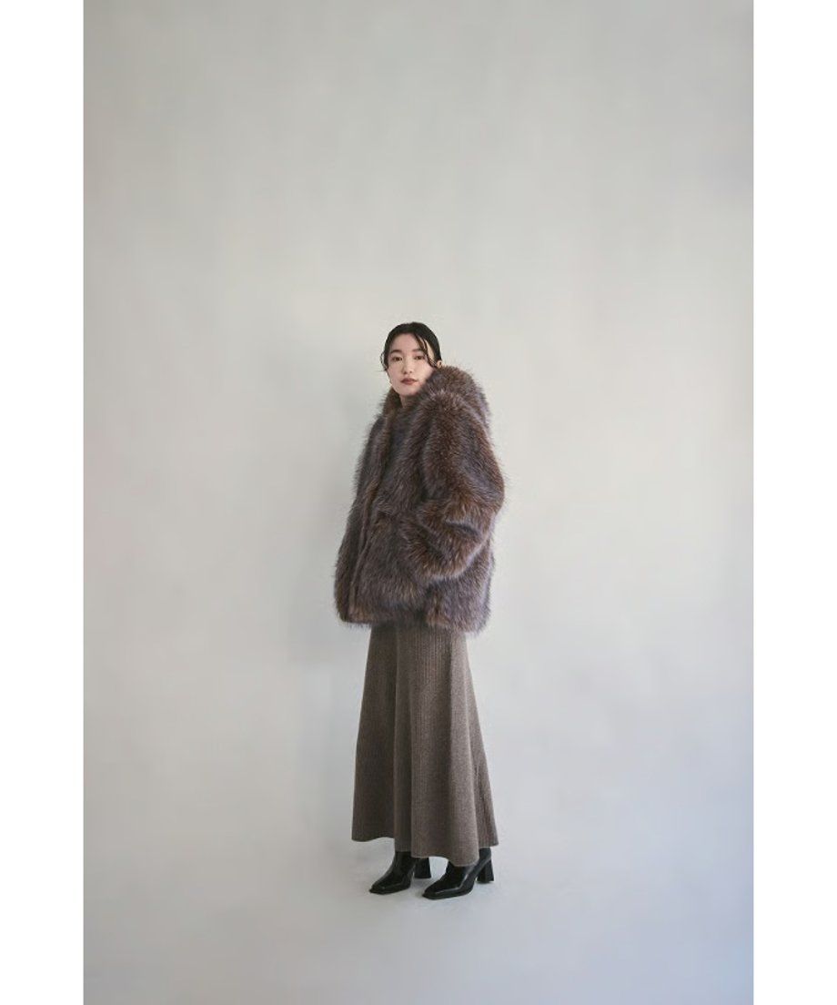 【25AW】Fox Like Fur Foodie Coat (ブラウン) / フォックスライクファー フーディコート / エコファー / フェイクファー