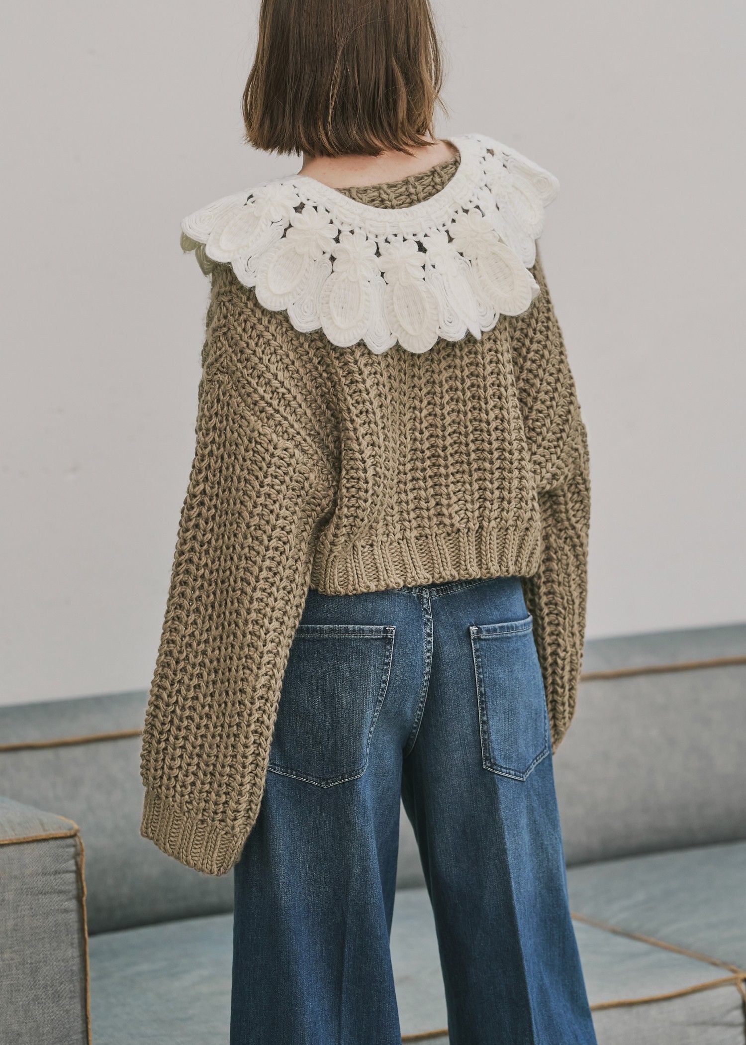 motif collar removal knit cardigan / モチーフカラー ニットカーディガン (モカ) / 25AW