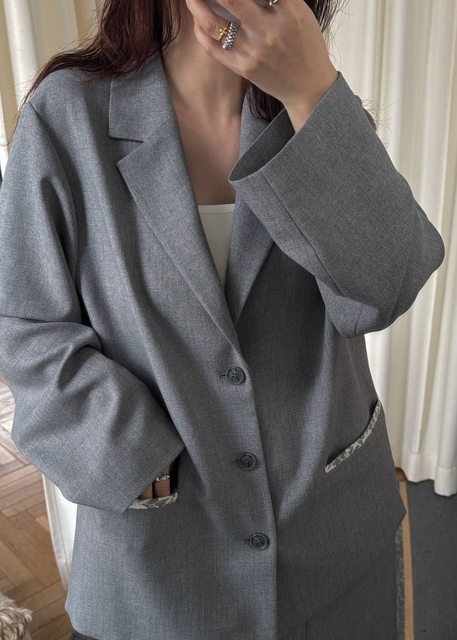 アレンジレース ジャケット (ライトグレー) arrangement lace shawl oversize JK (Lgray) /  26SS