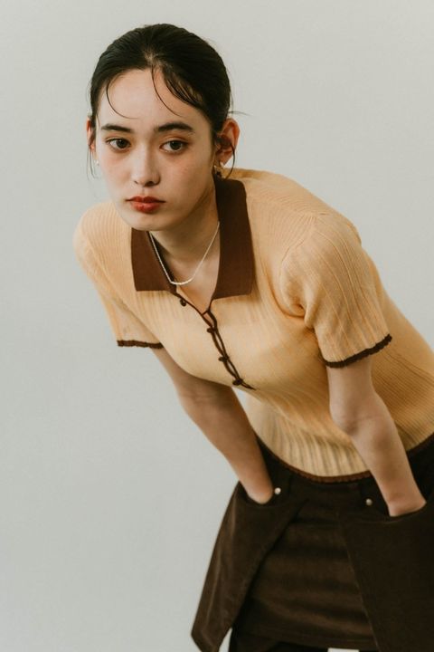 シアーニットポロシャツ (オレンジ) sheer polo knit