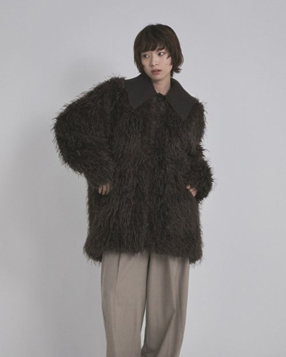 【先行予約】【26TH-06】モヘア調ファーカーディガン (ブラウン) Mohair Like Fur Cardigan (Brown) /  エコファー  /  フェイクファー 【受注期間6/14 23:59まで】