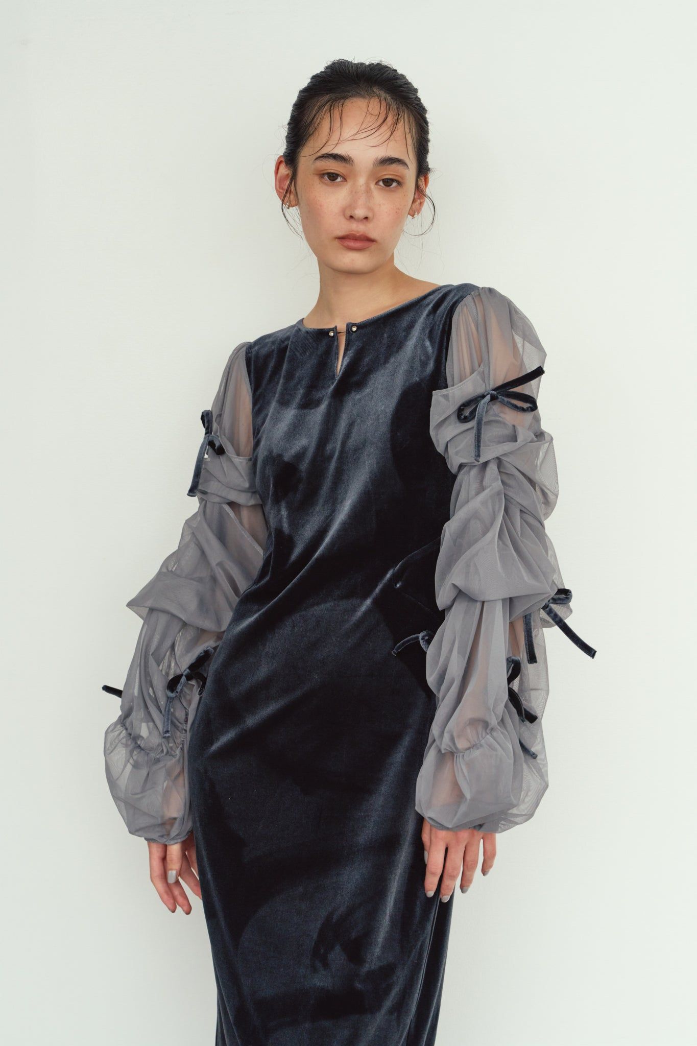 ドレープ チュールドレス (ブルーグレー) draped tulle dress (Bluegray) / 26AW