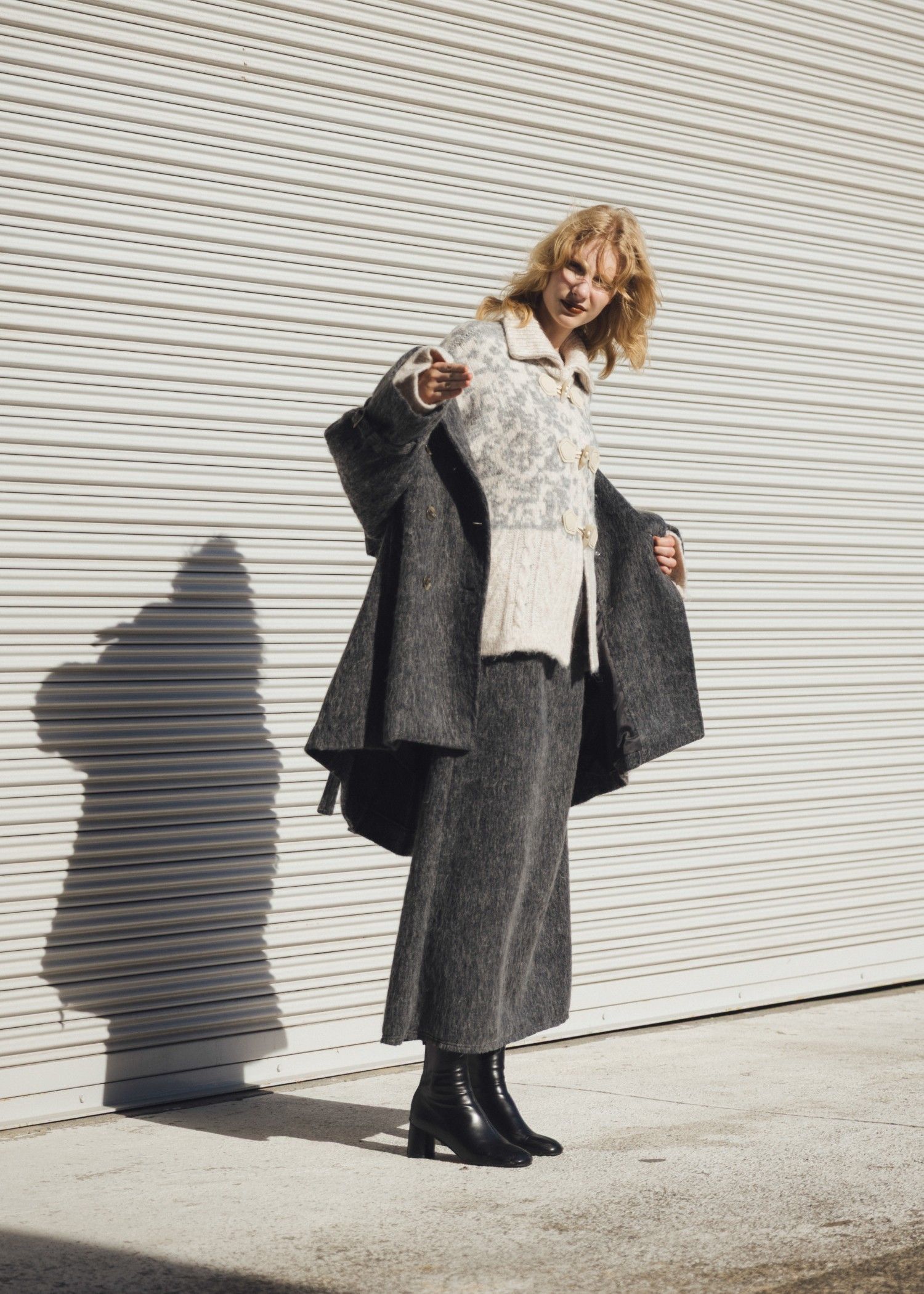 waist frill shaggy pencil SK / ウエストフリル シャギーペンシルスカート (チャコール) / 25AW /