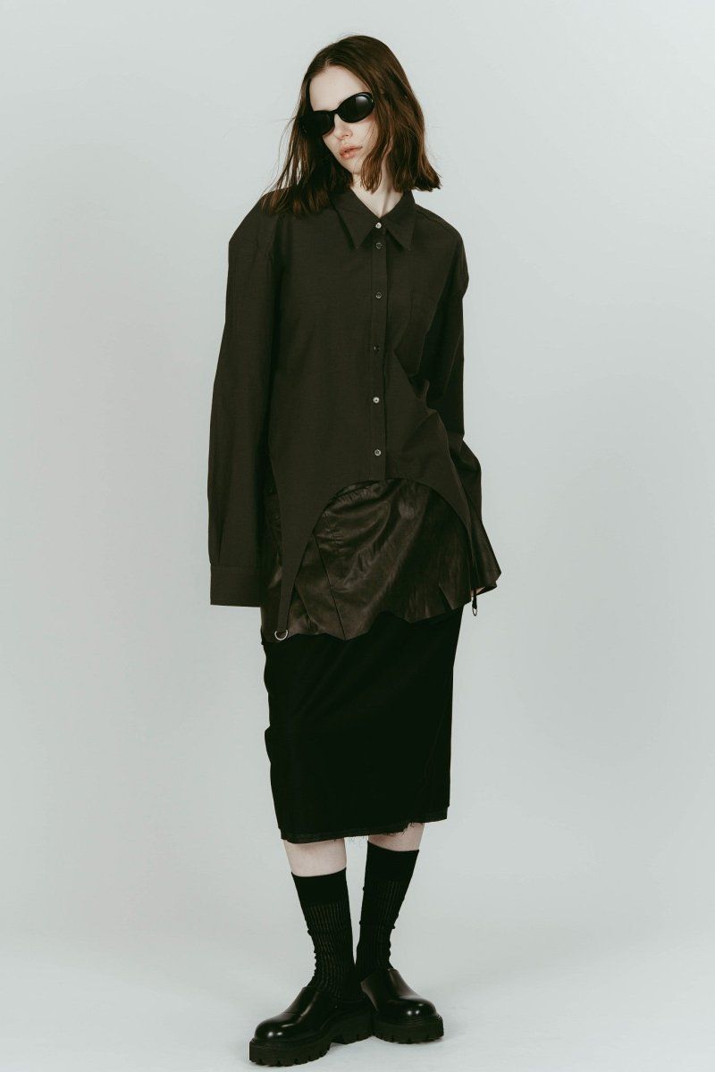 cut layered mid length skirt (Leatherblack) / レイヤード ミディアム丈スカート (レザーブラック) / 26SS