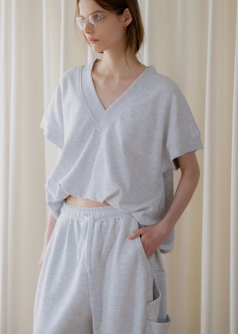 バルーンヘム スウェット半袖トップス (オートミール) balloon hem moss stitch sweat tops (Oatmeal) /  26SS