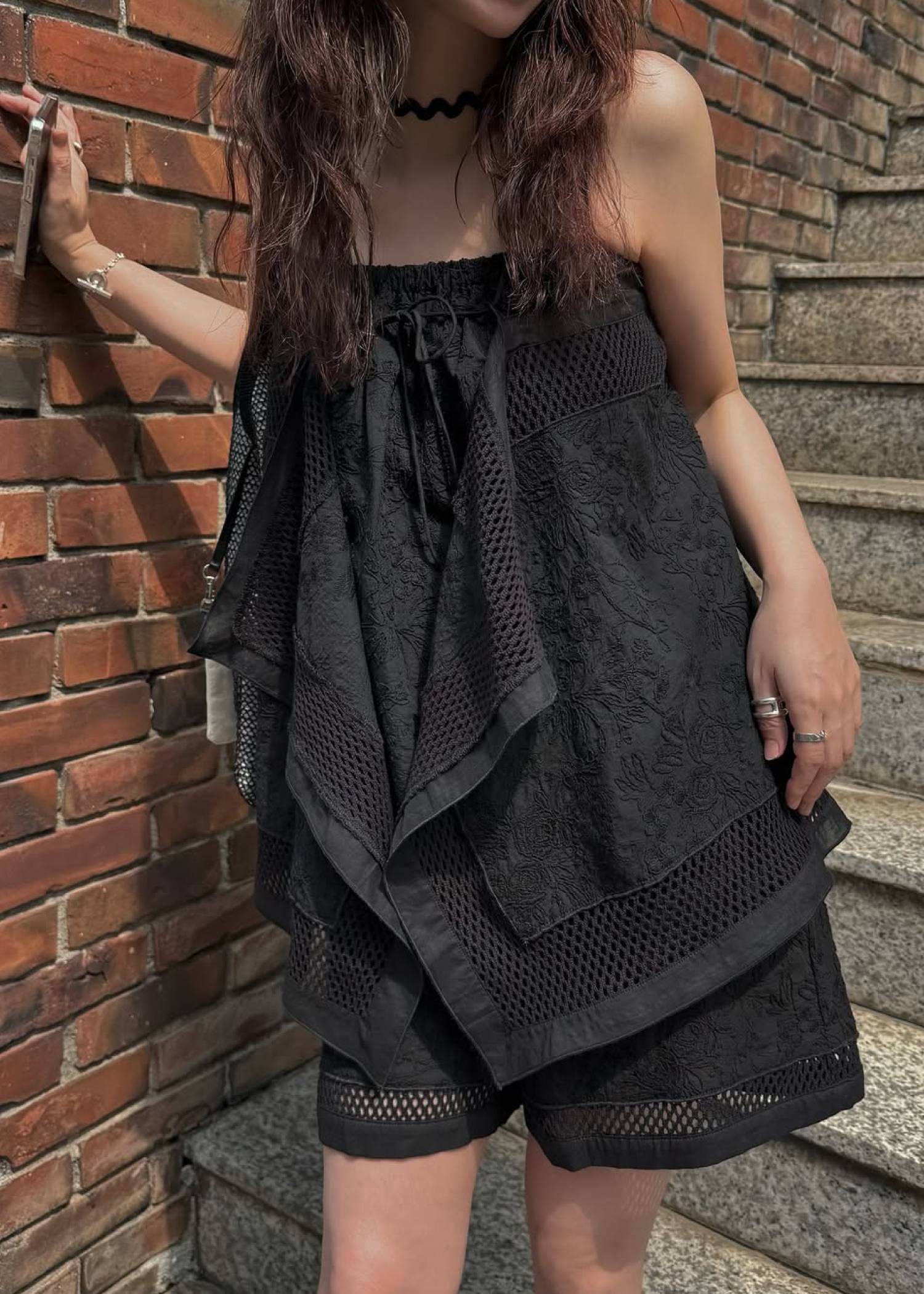 マルチウェイ キャミトップス (ブラック) multi way drape panel cami tops (Black) /  26SS