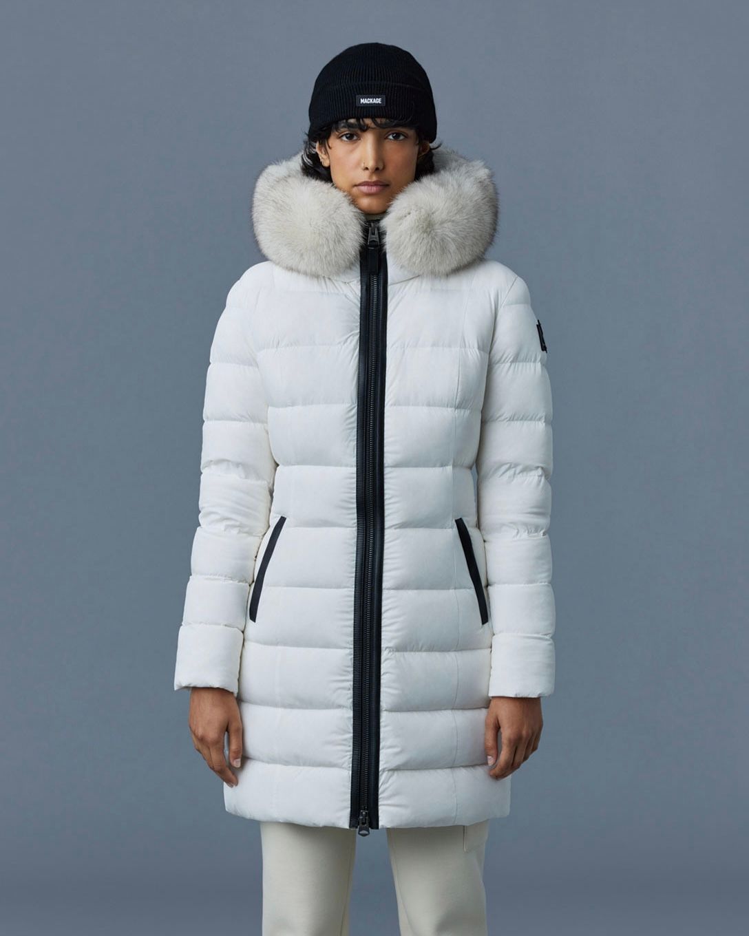 【2025AW】CALLA-BX / ファー付きストレッチダウンコート (オフホワイト)