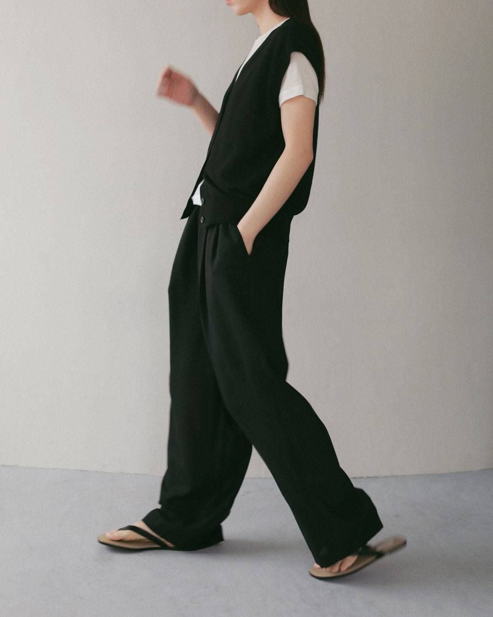 ウールシャンブレー タックパンツ (ブラック) Woolchambray Tuck Pants (Black) / 27SS