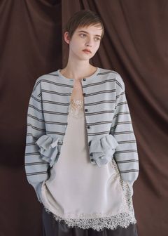 フリルニットカーディガン (スモーキーブルー) hem ruffle frill knit cardigan (SBlue) /  26SS