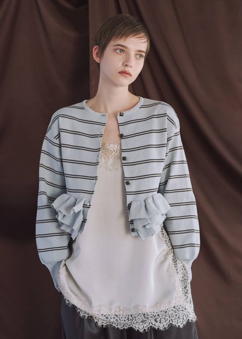 フリルニットカーディガン (スモーキーブルー) hem ruffle frill knit cardigan (SBlue) /  26SS