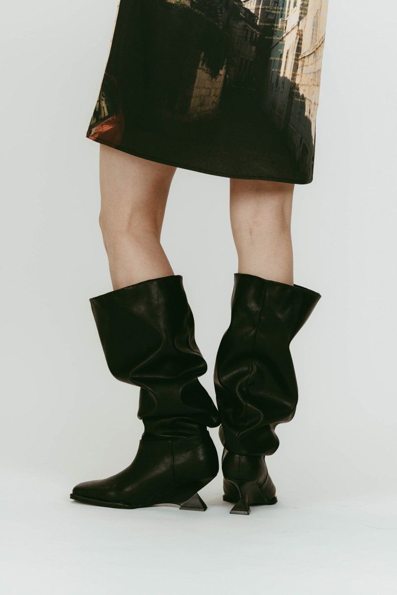 drape long boots (Black) / ドレープロングブーツ (ブラック) / 26SS
