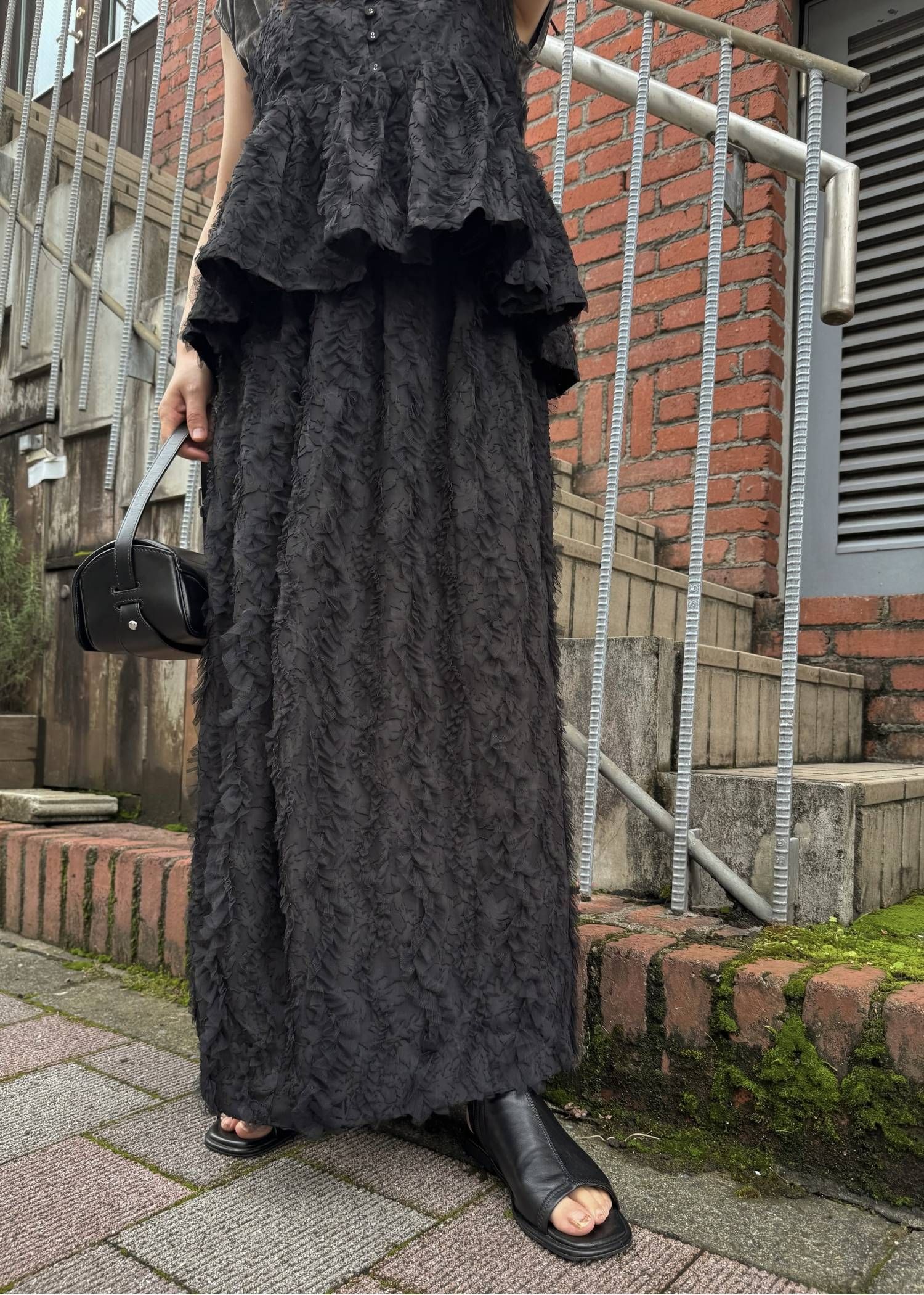 コクーンチュールスカート (ブラック) cocoon cut jacquard tulle gather SK (Black) /  26SS