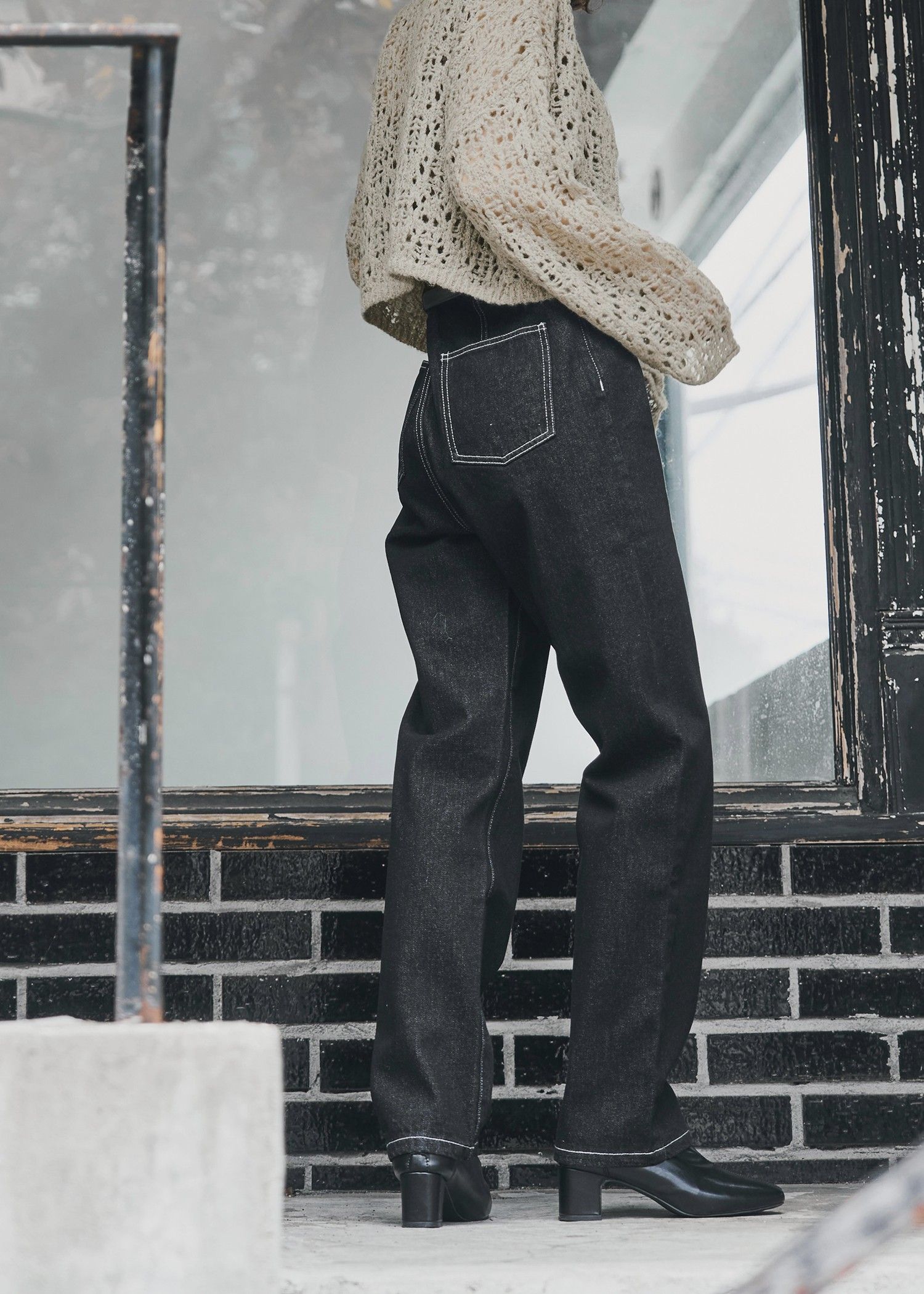 elastic waist more high denim PT / ウエストハイカットデニムパンツ (ブラック) / 25AW /