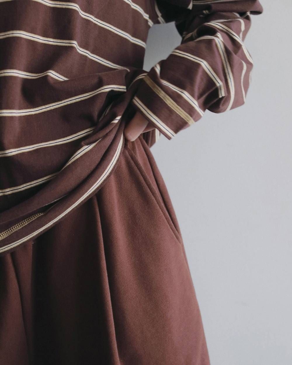 ボーダー ルーズロンT (ブラウン) Border Loose Long T-shirts (Brown) /  26AW