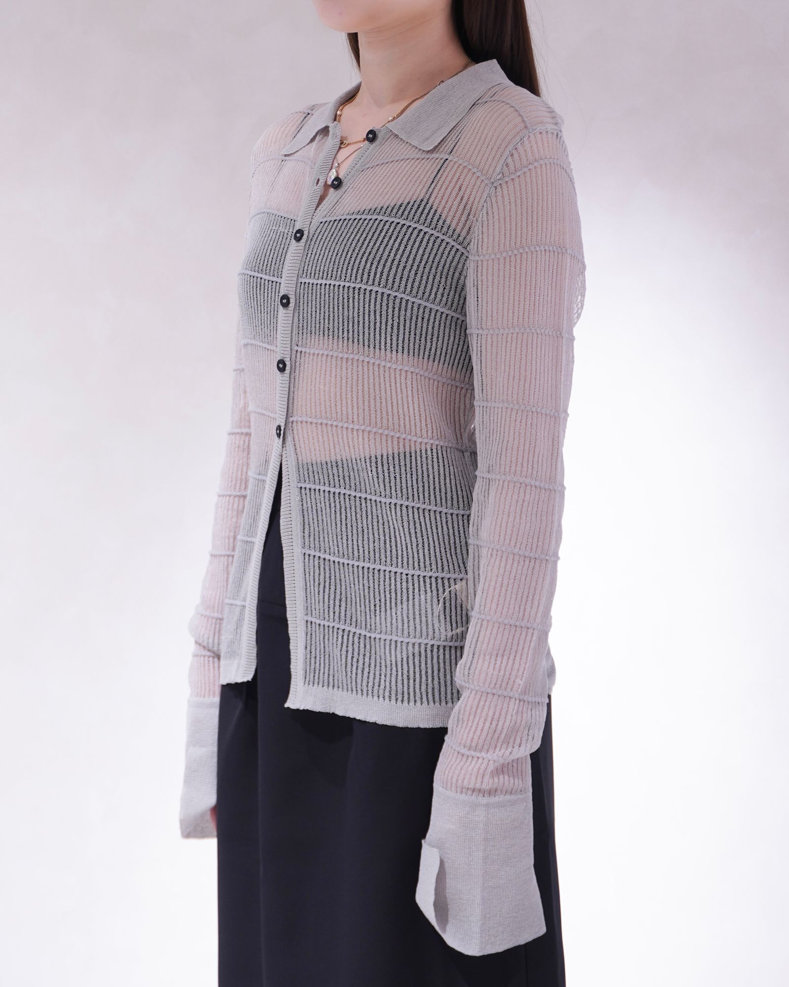 シアーボーダー ニットシャツ (アイスブルー) Sheerborder Knit Shirts (Iceblue) / 26SS