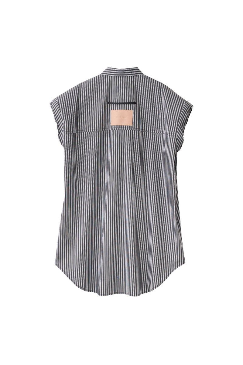 stripe label nosleeve shirt / ストライプ ラベル ノースリーブ シャツ (ブラックストライプ) / 25SS