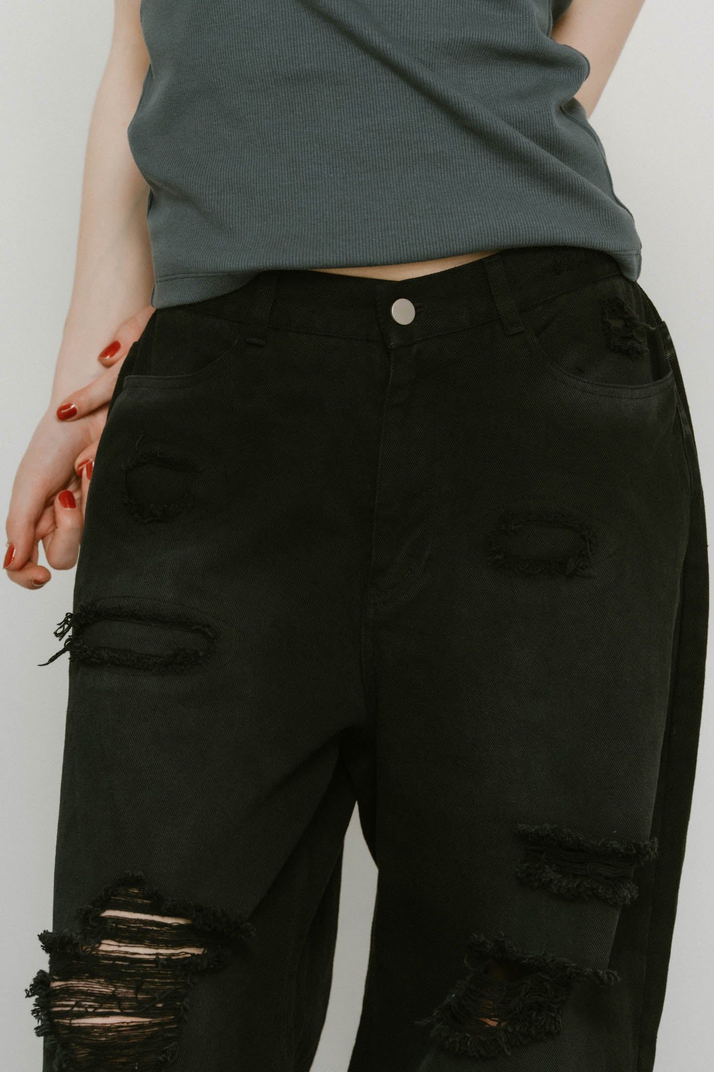 damage denim pants / ダメージ デニムパンツ (ブラックブラック) / 25SS