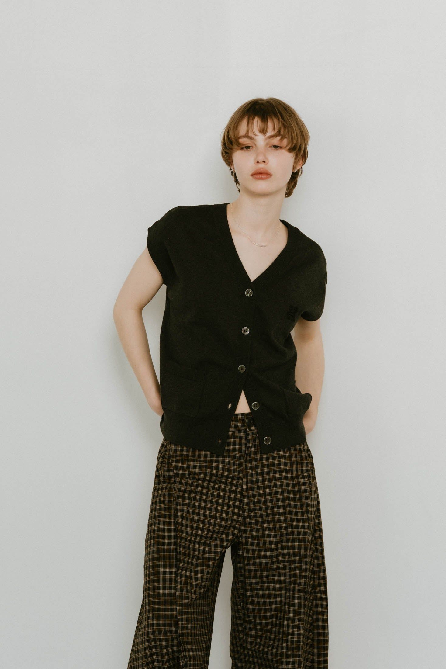 Knuth Marf◆ベスト/FREE/ヘンプ/グレー/ストライプ/km24sug01/ネクタイ付き// 2way docking unique tops/3color | KNUTH MARF
