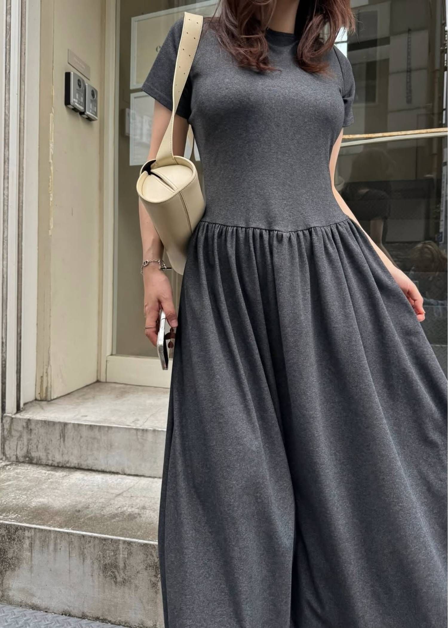 ヘルシーカット ワンピース (チャコール) healthy cut out waist snap button OP (charcoal) /  26SS