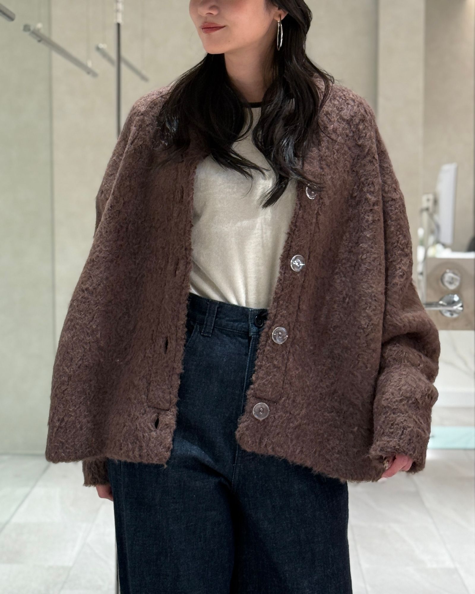【25AW】Curl shaggy knit cardigan / カールシャギーニットカーディガン (ブラウン)
