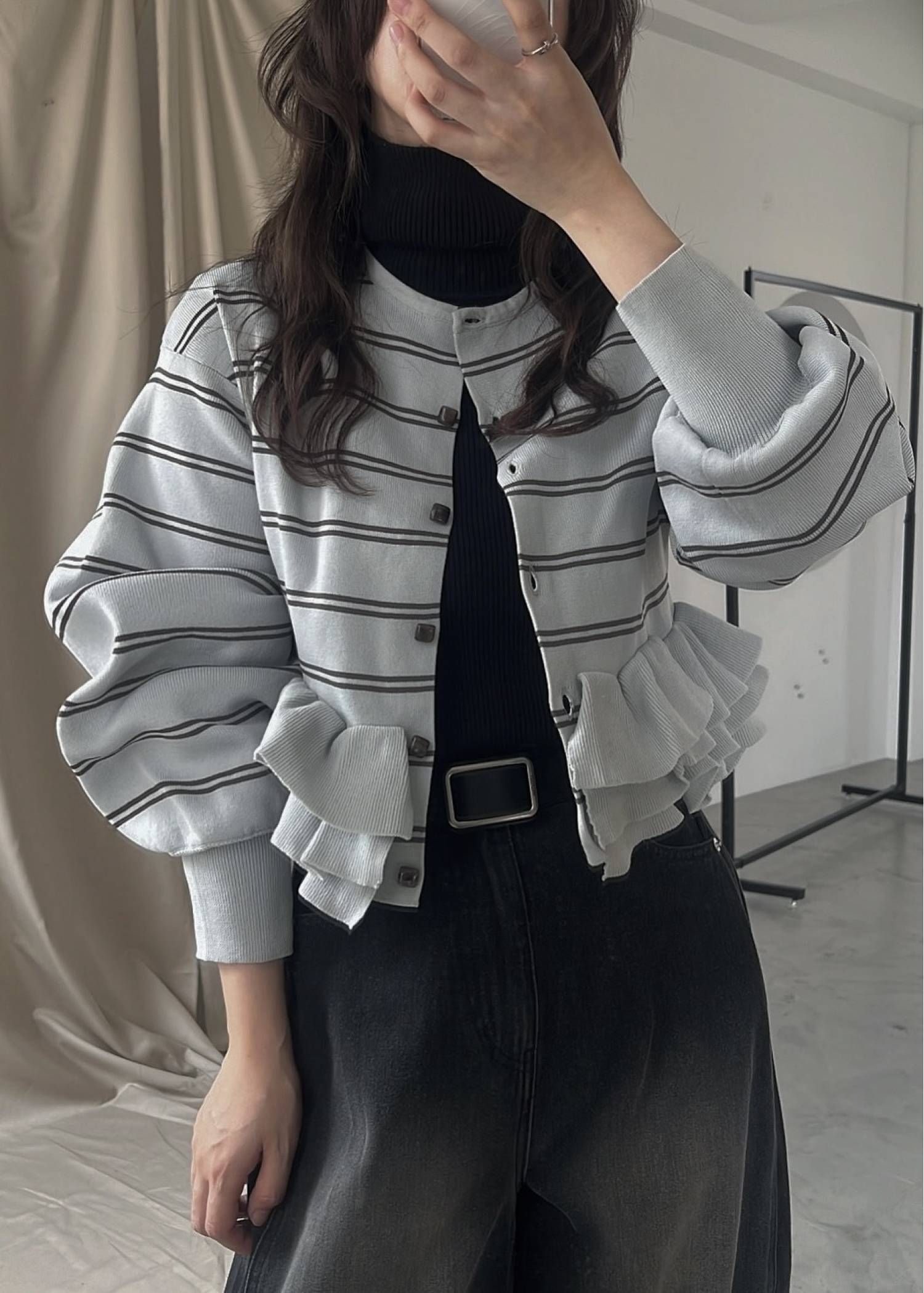 フリルニットカーディガン (スモーキーブルー) hem ruffle frill knit cardigan (SBlue) /  26SS