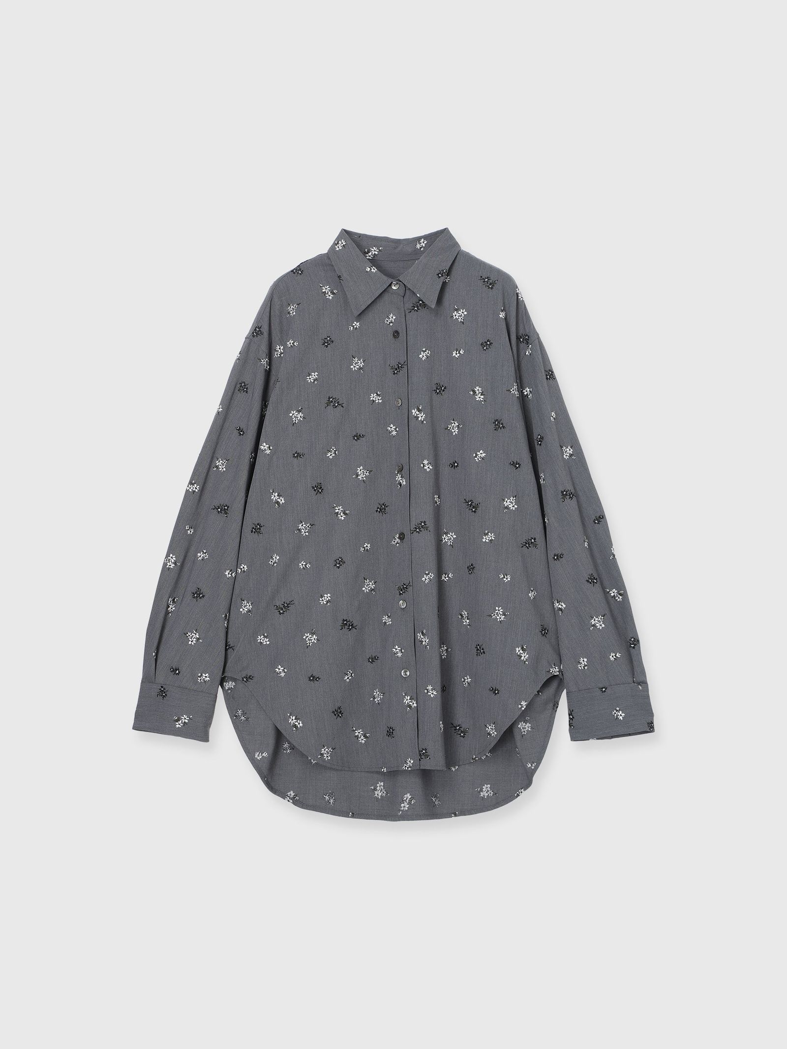 FLOWER EMBROIDERY SHIRTS (Gray) / フラワーエンブロイダリー シャツ (グレー) / 26SS