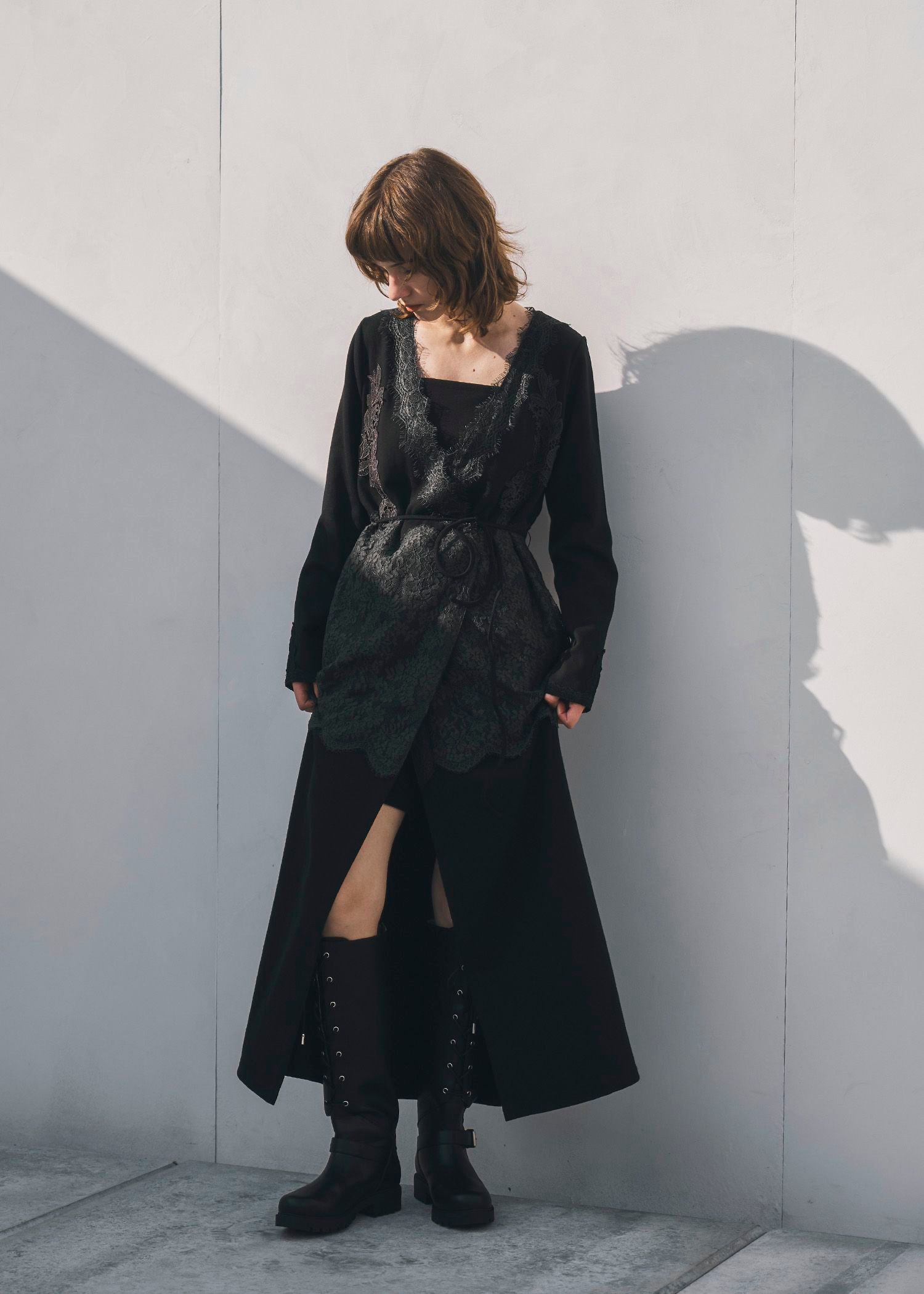 cachecoeur multi lace sweat OP / マルチレース スウェットワンピース (ブラック) / 25AW