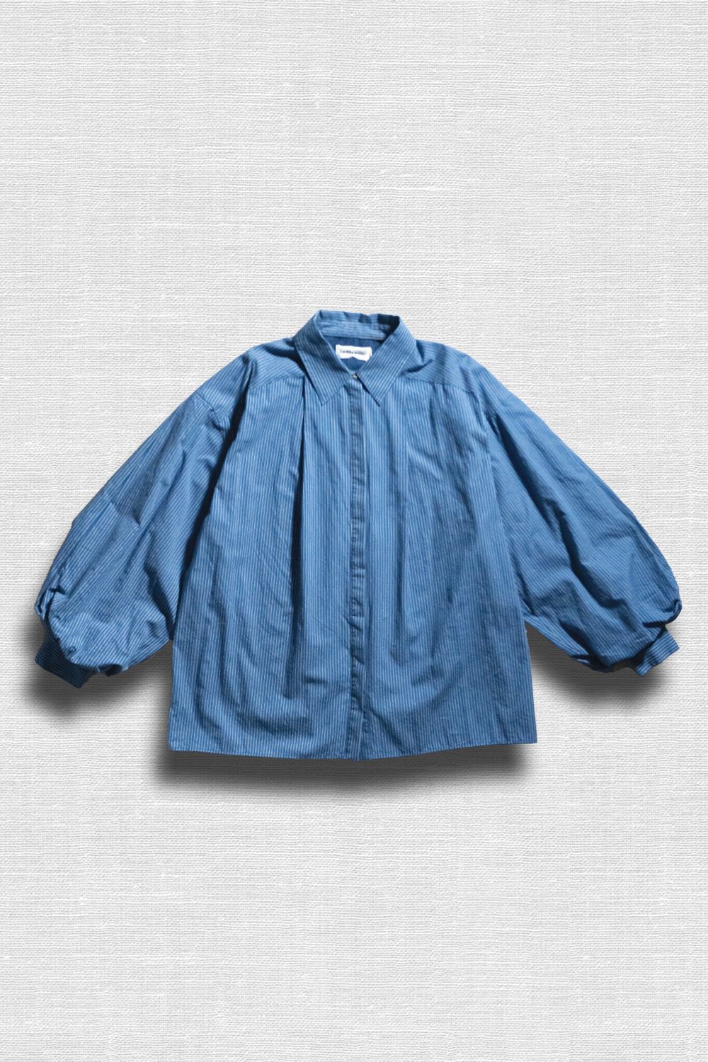 STRIPE VOLUME SLEEVE SHIRT / ストライプボリュームスリーブシャツ (ブルー)