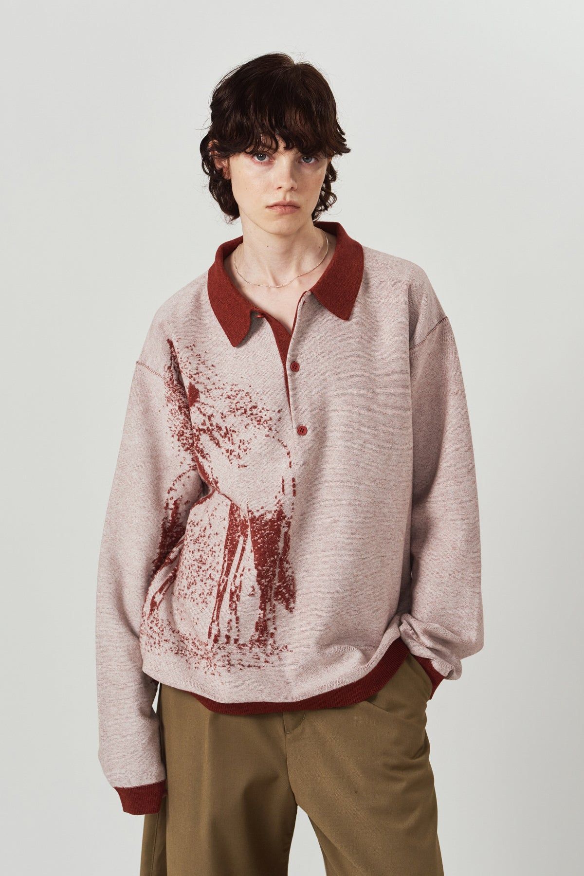 リバーシブル ジャガードポロニット (レッド) reversible jacquard polo knit(unisex) (Red) / 26AW