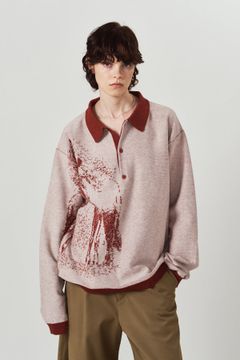 リバーシブル ジャガードポロニット (レッド) reversible jacquard polo knit(unisex) (Red) / 26AW