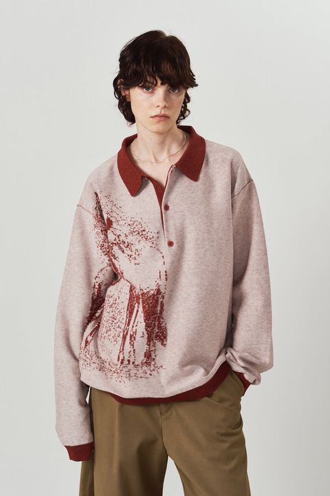 リバーシブル ジャガードポロニット (レッド) reversible jacquard polo knit(unisex) (Red) / 26AW