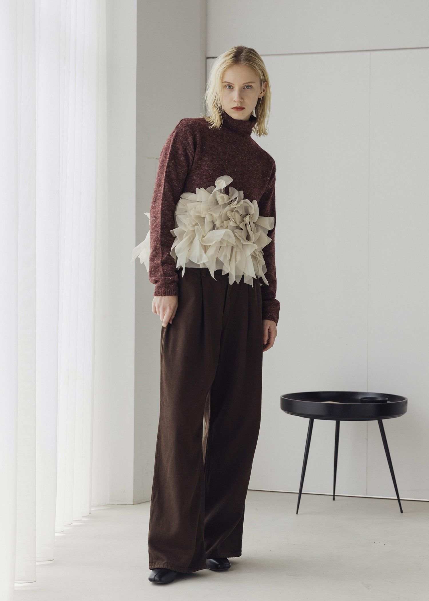 gradation frill bottleneck knit / グラデーション フリルニット (ザクロ) / 25AW