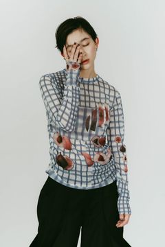 fruit-check print knit (Blue) / フルーツチェックトップス (ブルー) / 26SS