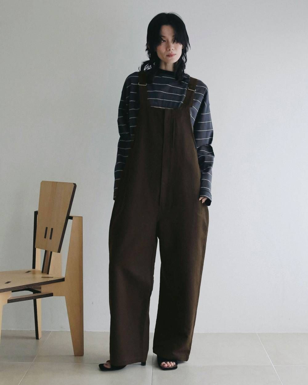 ボーダー ルーズロンT (チャコールグレー) Border Loose Long T-shirts (Charcoal gray) /  26AW
