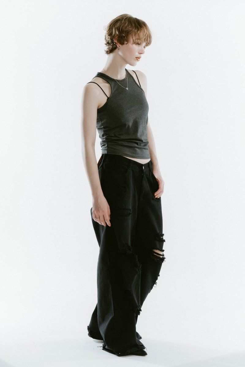 damage denim pants / ダメージ デニムパンツ (ブラックブラック) / 25SS