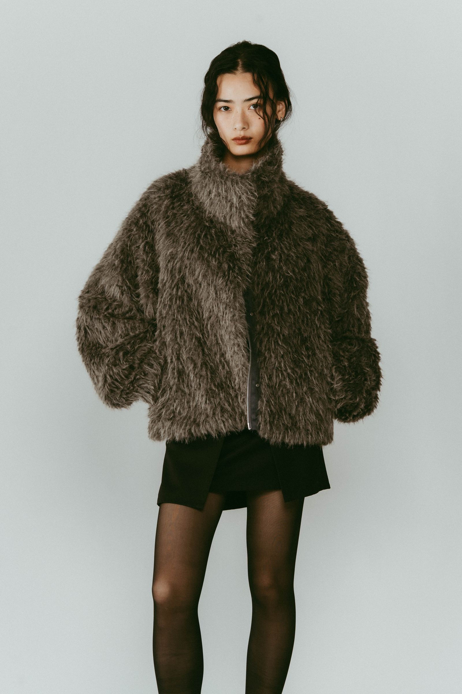 shaggy stand collar coat / シャギースタンドカラーコートブルゾン (グレー) / 25AW