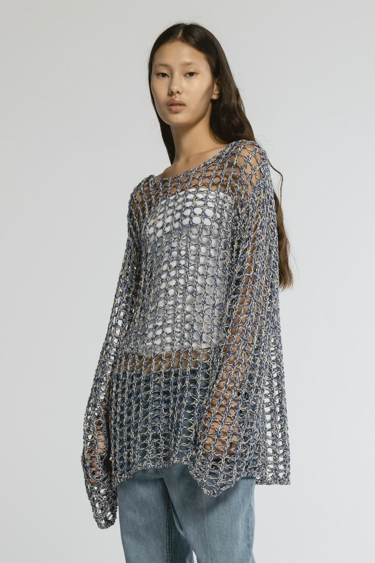 【25SS】LACE KNIT / クルーネックレースニット (ブルー/ベージュ)