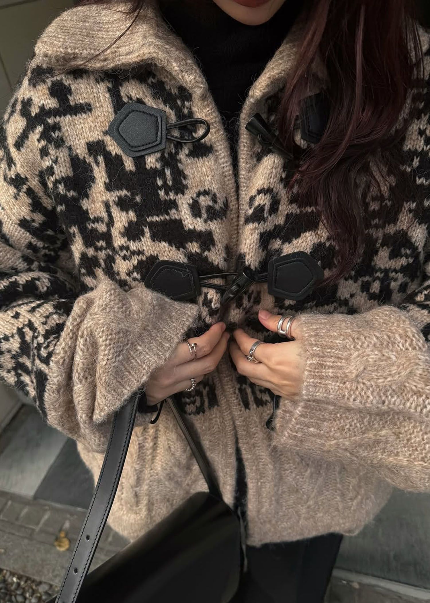 jacquard & cable placement toggle knit / ジャガード ケーブルトグルニット (タン) / 25AW /