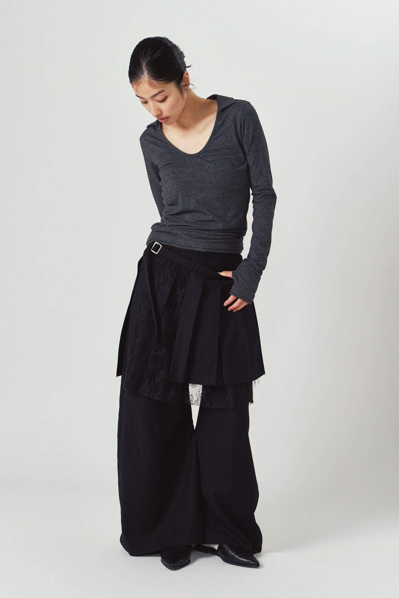 プリーツスカートパンツ (ブラック) pleated skirt pants (Black) / 26AW