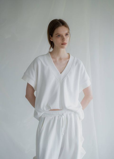 バルーンヘム スウェット半袖トップス (アイボリー) balloon hem moss stitch sweat tops (Ivory) /  26SS