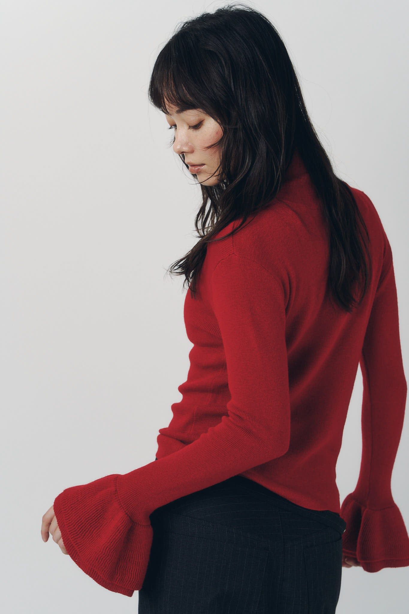 フリルハイネックニット (レッド) frill high neck knit (Red) / 26AW