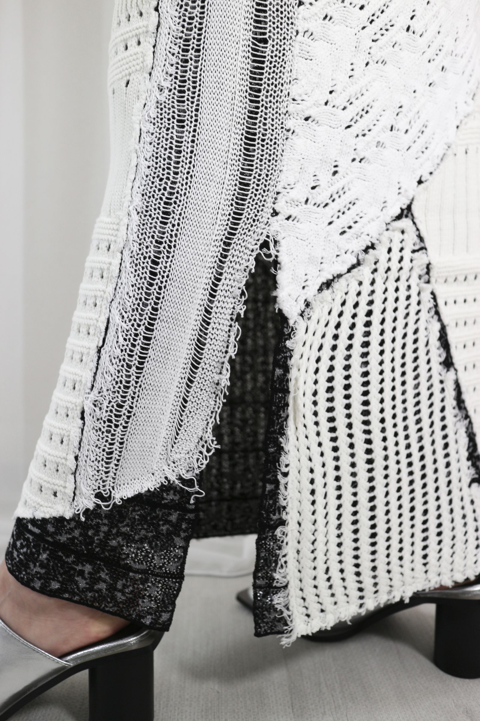 PATCHWORK I LINE KNIT SKIRT / パッチワークIラインニットスカート (ミルク)